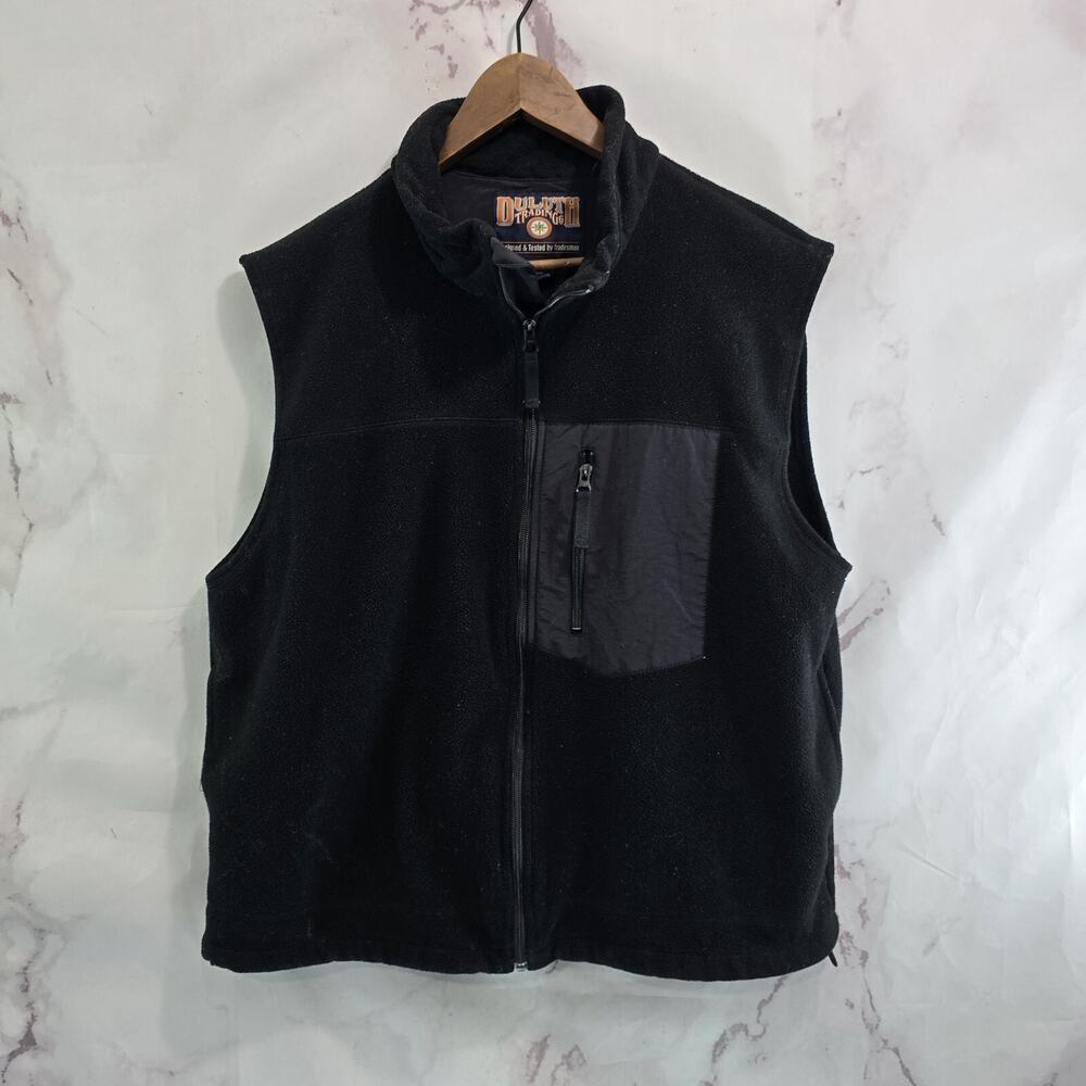 Duluth Vest Mens Large Black Fleece Jacket Synch Waist Neck Pocket